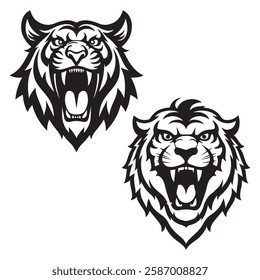 Tiger head graphics icon set with a white background 