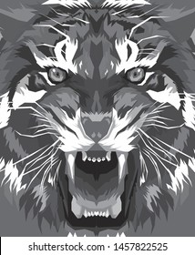 Tiger head. Grey color style. Vector of animals.