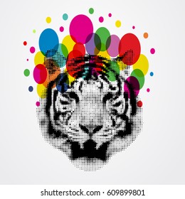 tiger head halftone abstract colorful