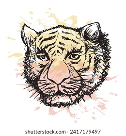 Tiger head hand drawn grunge style illustration vector