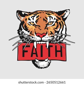 cabeça de tigre segurando sinal de fé ilustração vetorial