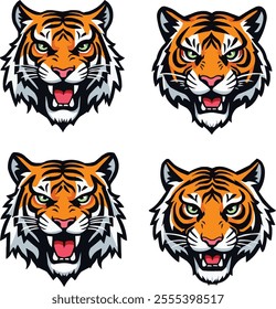 Tiger head icon collection, logo, simple style, vector illustration with white background