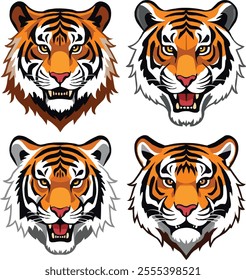 Tiger head icon collection, logo, simple style, vector illustration with white background