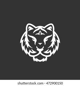 Tiger head icon in flat style isolated on black background. Animal logo silhouette. Abstract sign, symbol, pictogram. Vector illustration