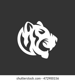 Tiger head icon in flat style isolated on black background. Animal logo silhouette. Abstract sign, symbol, pictogram. Vector illustration