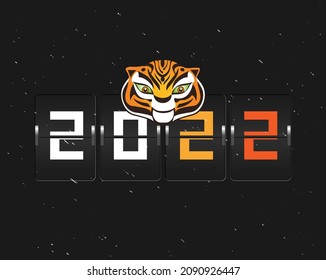 Tiger Head icon on flip board for New Year card of chines tiger 2022.Vector illustration