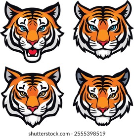Tiger head icon set collection. Tiger head logo isolate on white background
