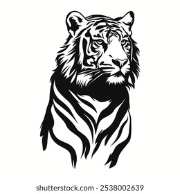 Tiger head icon silhouette. Black and white vector illustration isolated on background.