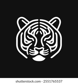 Tiger head icon in simple minimalist style. Abstract wild animal logo design.