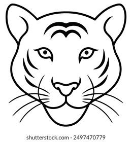 Tiger Head Icon Vector Illustration - Cartoon, Clipart, Line Art Design