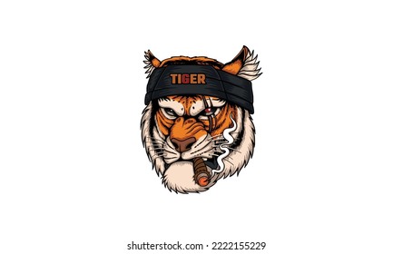 Tiger head illustration. angry tiger design for T shirt , mascot, logo team, sport, metal printing, wall art, sticker