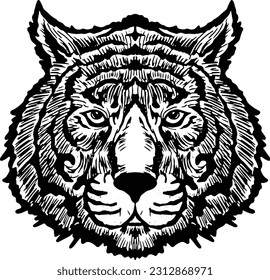 ilustración de cabeza de tigre, se puede usar para logos, mascotas, ropa y más aislados en fondo blanco