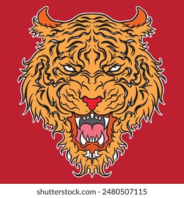 Tiger  head illustration, can be used for logos, mascots, clothing, and more isolated in white background