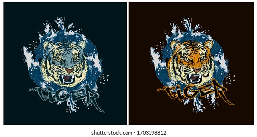 tiger head illustration design for sukajan is mean japan traditional cloth or t-shirt with digital hand drawn Embroidery Men T-shirts Summer Casual Short Sleeve Hip Hop T Shirt Streetwear