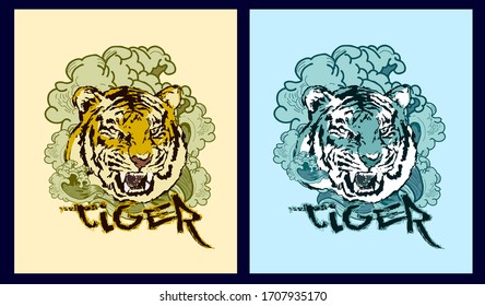 tiger head illustration design for sukajan is mean japan traditional cloth or t-shirt with digital hand drawn Embroidery Men T-shirts Summer Casual Short Sleeve Hip Hop T Shirt Streetwear