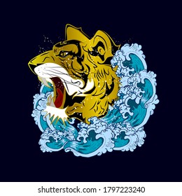 tiger head illustration design for sukajan is mean japan traditional cloth or t-shirt with digital hand drawn Embroidery Men T-shirts Summer Casual Short Sleeve Hip Hop T Shirt Streetwear