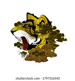 tiger head illustration design for sukajan is mean japan traditional cloth or t-shirt with digital hand drawn Embroidery Men T-shirts Summer Casual Short Sleeve Hip Hop T Shirt Streetwear