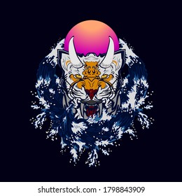 tiger head illustration design for sukajan is mean japan traditional cloth or t-shirt with digital hand drawn Embroidery Men T-shirts Summer Casual Short Sleeve Hip Hop T Shirt Streetwear