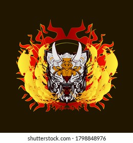 tiger head illustration design for sukajan is mean japan traditional cloth or t-shirt with digital hand drawn Embroidery Men T-shirts Summer Casual Short Sleeve Hip Hop T Shirt Streetwear
