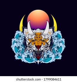 tiger head illustration design for sukajan is mean japan traditional cloth or t-shirt with digital hand drawn Embroidery Men T-shirts Summer Casual Short Sleeve Hip Hop T Shirt Streetwear