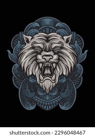 tiger head illustration with engraving ornament