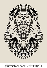 tiger head illustration with engraving ornament