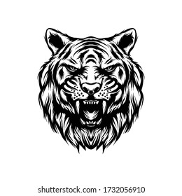Tiger head illustration isolated in white background.