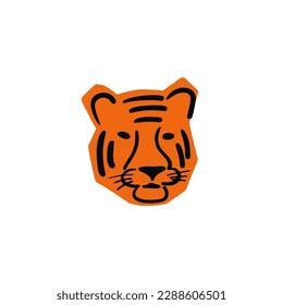 Tiger head illustration in minimalist cut style isolated on white
