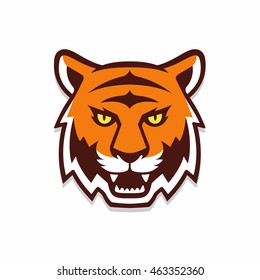 Tiger head illustration, sport mascot or team logo. Traditional comic cartoon style.