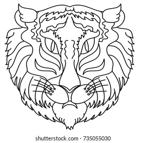 Tiger head illustration for sticker and tattoo design.Traditional Japanese culture for printing and coloring book on background.