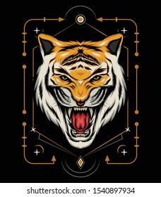 Tiger head illustration. Vector tiger. design for T shirt , mascot, logo team, sport, metal printing, wall art, sticker