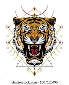 Tiger head illustration. wild tiger. design for T shirt , mascot, logo team, sport, metal printing, wall art, sticker. Vector illustration style