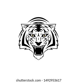 tiger head isolated on white with roaring face
