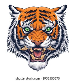 Tiger head in Japanese style illustration