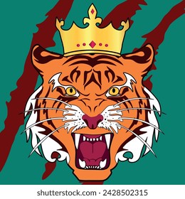 Cabeza de tigre rey con fondo verde