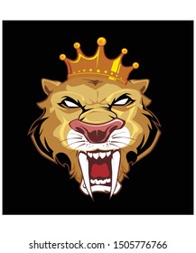 Tiger head king in vector cartoon
