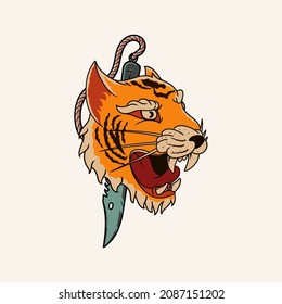 Tiger head with knife illustration