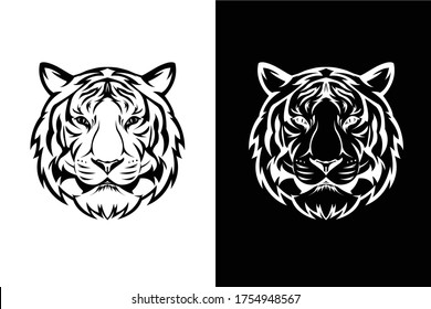 Tiger head line art logo black and white