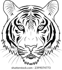 tiger head line art monochrome