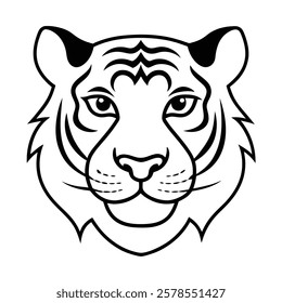 Tiger Head Line Art Vector | Black And White Tiger Head