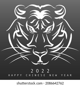 Tiger Head line isolated on black  background in Happy Chinese new year 2022 , illustration Vector EPS 10