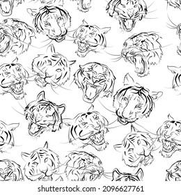 tiger head line vector, pattern textile