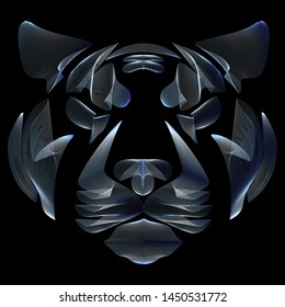 Tiger, tiger head, linear art, silver lines, vector illustration, eps 10