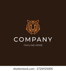 Logotipo da cabeça do tigre com linhas limpas em negrito representando poder, foco e coragem.