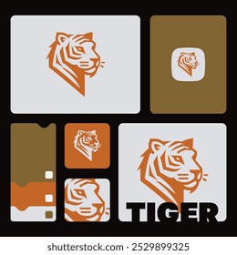 Tiger head logo design. Abstract wild animal emblem, Modern tiger silhouette logo. Vector illustration template, Wild animal logo.