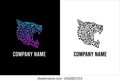 Tiger head logo design with circuit board pattern for branding. Suitable for tech companies, cybersecurity firms and modern logos.