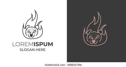 tiger head logo design with the fire icon white and black background .tiger head vector icon with fire logo 