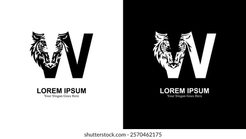 tiger head logo design with front view combined with the letter W