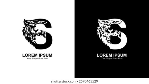 tiger head logo design with front view combined with the letter S