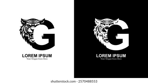 tiger head logo design with front view combined with the letter G